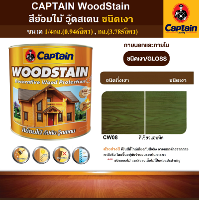 สีย้อมไม้เงา CAPTAIN WOODSTAIN CW08N สีเขียวแอนทิค กล.(3.785ลิตร)