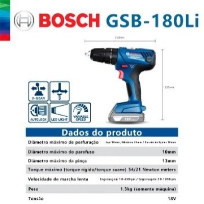 สว่านกระแทกไร้สาย 13มม. 18V GSB180-Li BOSCH