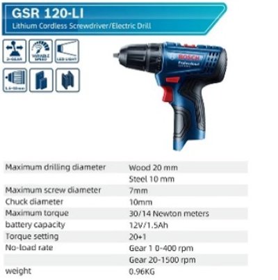 สว่านไขควงไร้สาย 10มม.12V รุ่น GSR120-Li BOSCH