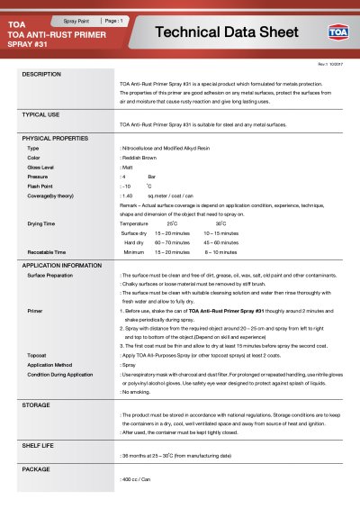 สีสเปรย์ TOA 031 สีรองพื้นกันสนิม