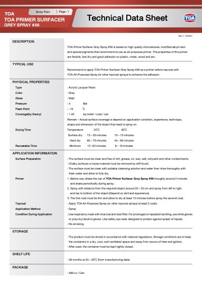 สีสเปรย์ TOA 056 สีพ่นรองพื้นเทา