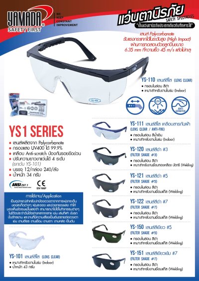 แว่นตานิรภัย YS-110 สีใส YAMADA