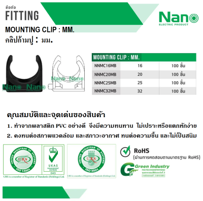 กิ๊บจับท่อก้ามปู(มิล) 25มม.สีดำ NANO NNMC25MB