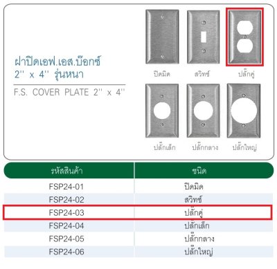 ฝาปิด FS 2"x4" ปลั๊กคู่