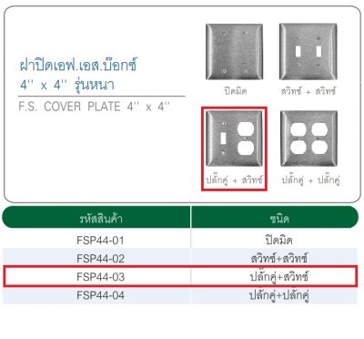 ฝาปิด FS 4"x4" ปลั๊กคู่+สวิทซ์
