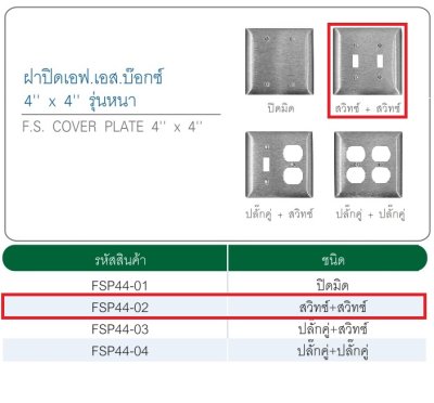 ฝาปิด FS 4"x4" สวิทซ์+สวิทซ์