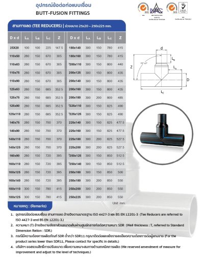 สามทางลด HDPE 110x90มม. แบบเชื่อม