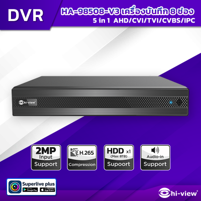 HA-98508-V3 เครื่องบันทึก DVR 8ช่อง รองรับ IP input 2 Ch, HDD Sata x1 up to 8TB.