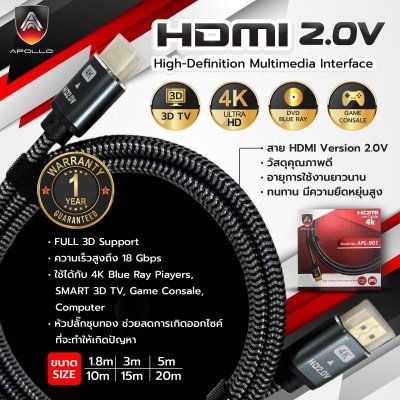 APOLLO HDMI Cable 4K V2.0 รุ่น APL901 1.5M