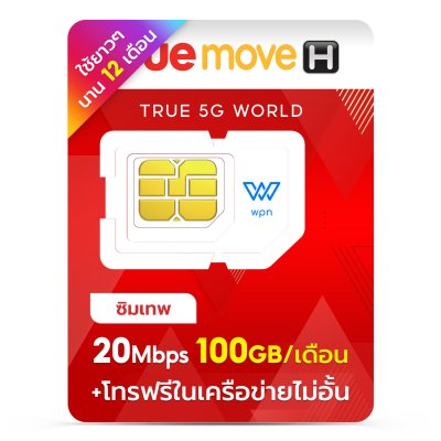 WPN Mobile ซิมทรูรายปี True 20mbps 100GB