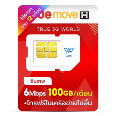 WPN Mobile ซิมทรูรายปี True 6mbps 100GB