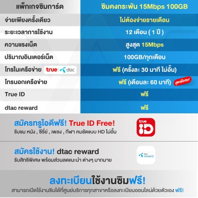 WPN Mobile ซิมเน็ตรายปีดีแทค Dtac 15mbps 100GB
