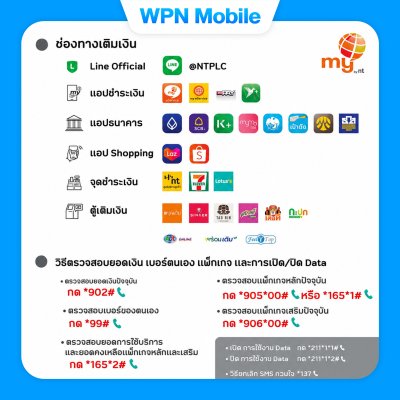 WPN Mobile วิธีเติมเงินซิม My By NT