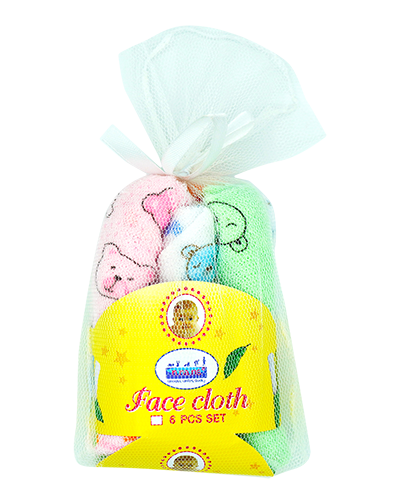 6 Pack Cotton Hand & Face Towels printed Pattern With Net Bag