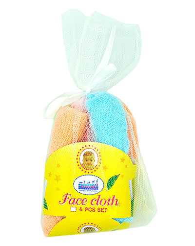 6 Piece Cotton Hand &  Face Towels Plain Color With Net Bag