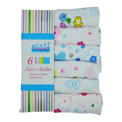 6 Pack Interlock face cloths Flower Pattern