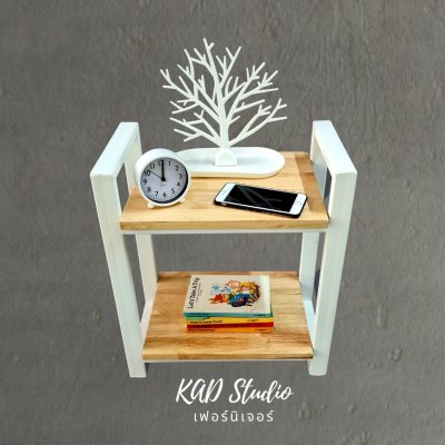 KADStudio โต๊ะข้างเตียงไม้แท้ขาเหล็กขาว (K189)