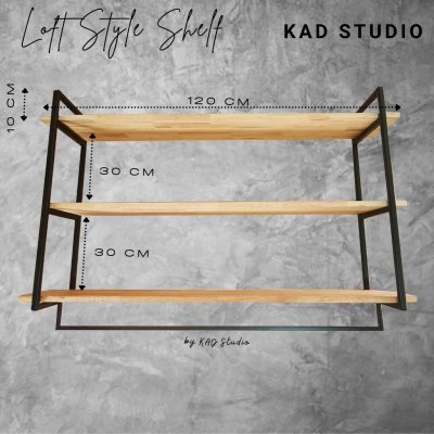 KADStudio ชั้นวางผนังไม้แท้วินเทจ 3 ชั้น (K135)