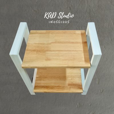 KADStudio โต๊ะข้างเตียงไม้แท้ขาเหล็กขาว (K189)