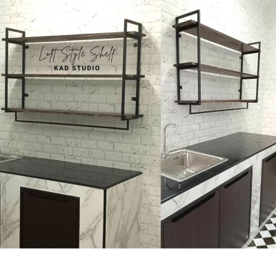 KADStudio ชั้นวางผนังไม้แท้วินเทจ 3 ชั้น (K135)