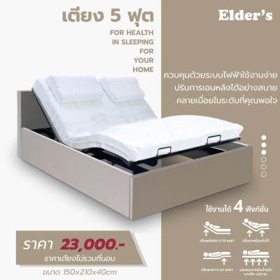 เตียงปรับระดับยกหัว-ท้าย ขนาด 5ฟุต บิวต์หุ้มหนัง PVC (เลือกสี ความหนาที่นอนได้)