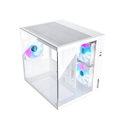 VENUZ micro ATX Tempered Glass Gaming Case SEA VIEW VC 3393SV with 12cm Mirror Rainbow RGB Fan x 3 – White