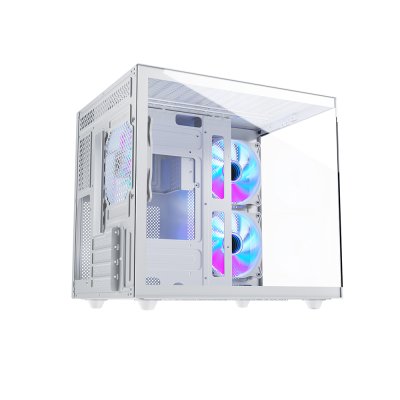 VENUZ micro ATX Tempered Glass Gaming Case SEA VIEW VC 3393SV with 12cm Mirror Rainbow RGB Fan x 3 – White