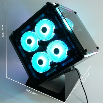 AZZA Innovative Tempered Glass ARGB CUBE 802F with RF Remote – Black