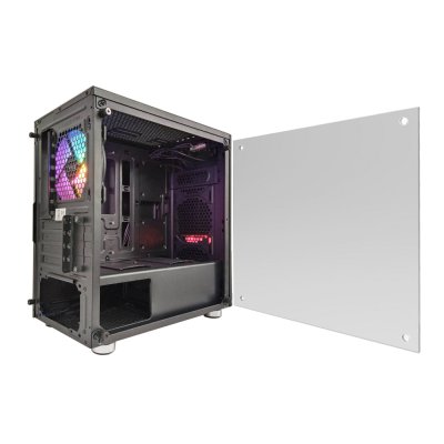 AZZA Micro ATX Mid Tower Tempered Glass Gaming Case  LUMINOUS 110F with VF1299 12cm Rainbow RGB Fan x 1  – Black