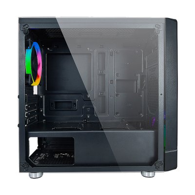AZZA Micro ATX Mid Tower Tempered Glass Gaming Case  NOIR 130 with 12cm ARGB Fan x 2  – Black