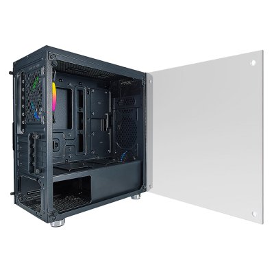 AZZA Micro ATX Mid Tower Tempered Glass Gaming Case  NOIR 130 with 12cm ARGB Fan x 2  – Black