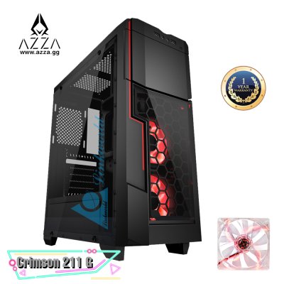 AZZA ATX Mid Tower Tempered Glass Gaming Case CRIMSON 211G – Black