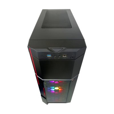 AZZA ATX Mid Tower Tempered Glass Gaming Case CRIMSON 211G with VF1299 12cm Rainbow RGB Fan x 2  – Black