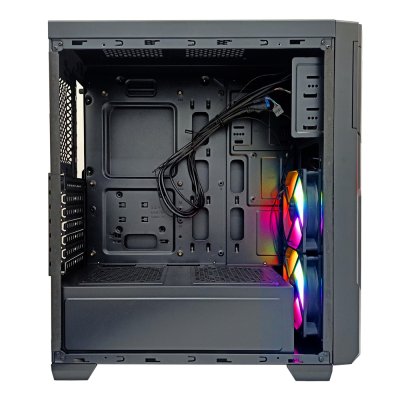 AZZA ATX Mid Tower Tempered Glass Gaming Case CRIMSON 211G with VF1299 12cm Rainbow RGB Fan x 2  – Black