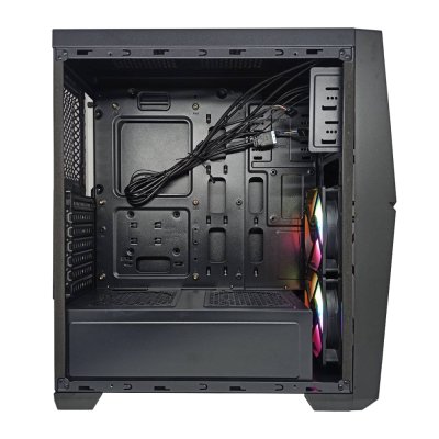 AZZA ATX Mid Tower Tempered Glass Gaming Case GOLEM 221G with VF1299 12cm Rainbow RGB Fan x 2  – Black