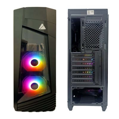 AZZA ATX Mid Tower Tempered Glass RGB Gaming Case BLAZE 231G  with VF1299 12cm Rainbow RGB Fan x 2  – Black