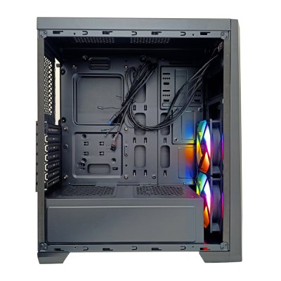 AZZA ATX Mid Tower Tempered Glass RGB Gaming Case BLAZE 231G  with VF1299 12cm Rainbow RGB Fan x 2  – Black