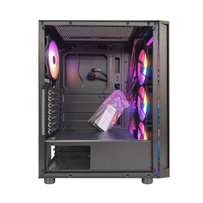 AZZA ATX Mid Tower Tempered Glass ARGB Gaming Case SPECTRA 280B - Black with 12cm ARGB Fan x 4 – Black