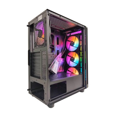 AZZA ATX Mid Tower Tempered Glass ARGB Gaming Case SPECTRA 280B - Black with 12cm ARGB Fan x 4 – Black