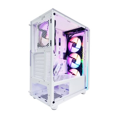 AZZA ATX Mid Tower Tempered Glass ARGB Gaming Case  SPECTRA 280W with 12cm ARGB Fan x 4 – White