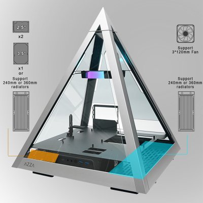 AZZA Innovative Tempered Glass ARGB Computer Case PYRAMID 804L with 12cm ARGB Fan x 1 – Black