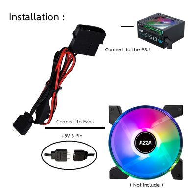 AZZA Dual Ring ARGB 120mm PWM PC Case Fan HURRICANE II with RF Remote – Black (Pack4+1)