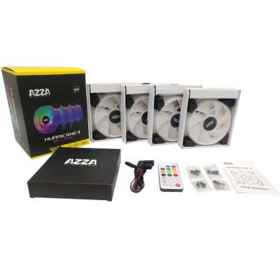AZZA Dual Ring ARGB 120mm PWM PC Case Fan HURRICANE II with RF Remote – Black (Pack4+1)