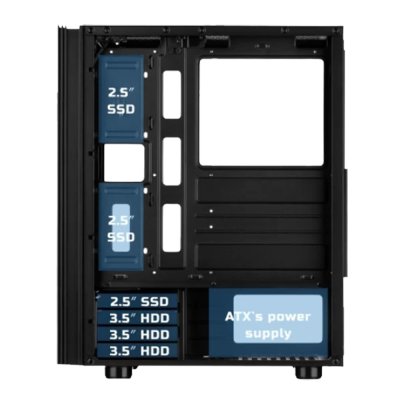 VENUZ Acrylic Side ATX Computer Case VC 3301AF with VF1299 12cm Rainbow RGB Fan x 3 – Black