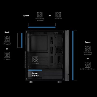 VENUZ Acrylic Side ATX Computer Case VC 3301AF with VF1299 12cm Rainbow RGB Fan x 3 – Black