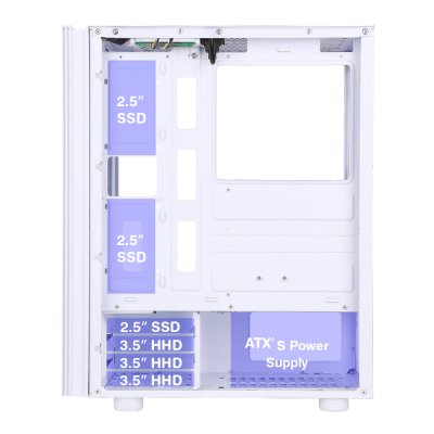 VENUZ Acrylic Side ATX Computer Case VC 3302AWF with VF1299 12cm Rainbow RGB Fan x 3 – White