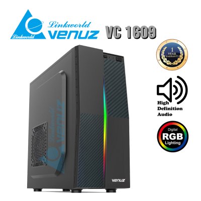 VENUZ ATX Computer Case VC 1609 with RGB LED Strip - Black