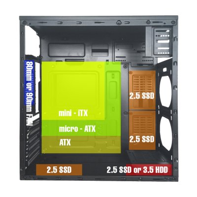 VENUZ ATX Computer Case VC 1609 with RGB LED Strip - Black