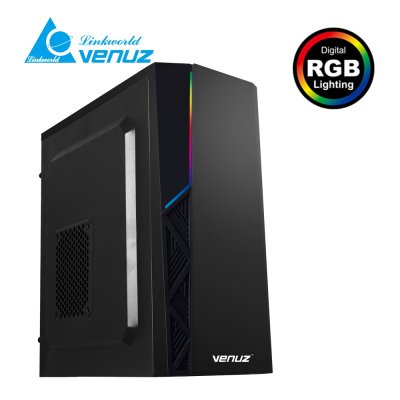VENUZ ATX Computer Case VC 1915 with RGB LED Strip – Black