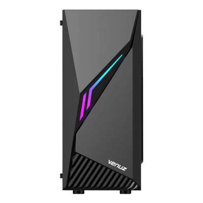 VENUZ Acrylic Side ATX Computer Case VC 1916A with RGB LED Strip & VF1299 12cm Rainbow RGB Fan x 1 – Black